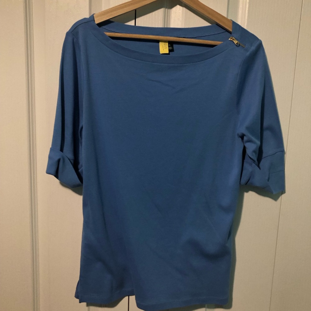 Lauren Ralph Lauren Blue Cuffed Sleeve Blouse